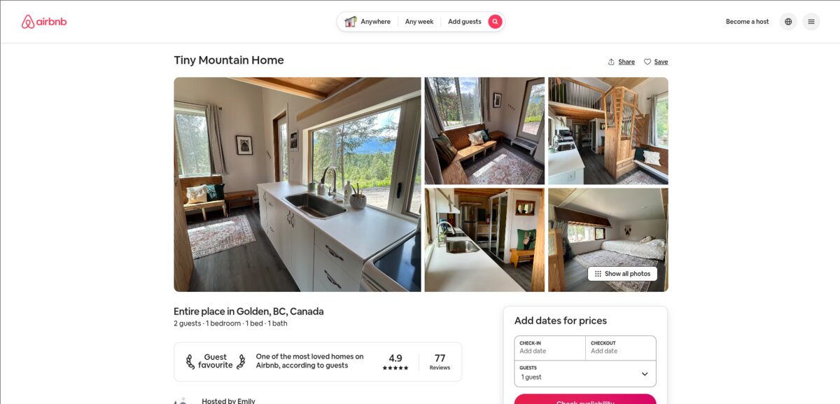 Airbnb listing header showing photos and Guest Favourite badge