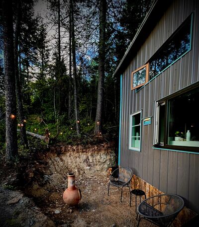Exterior evening with string lights