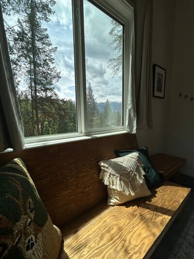 Window bench with mountain view