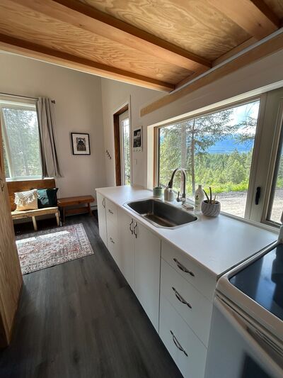 Kitchen sink with mountain view